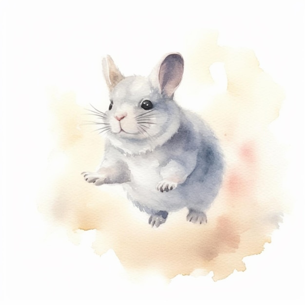 Jest akwarelowy obraz małego królika na białym tle generatywny ai