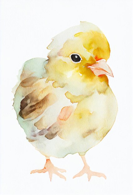 Zdjęcie jest akwarelowy obraz małego kurczaka na białym tle.