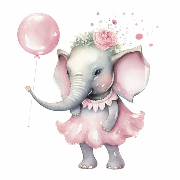 Jest akwarelowy rysunek słonia z balonem generatywnym ai