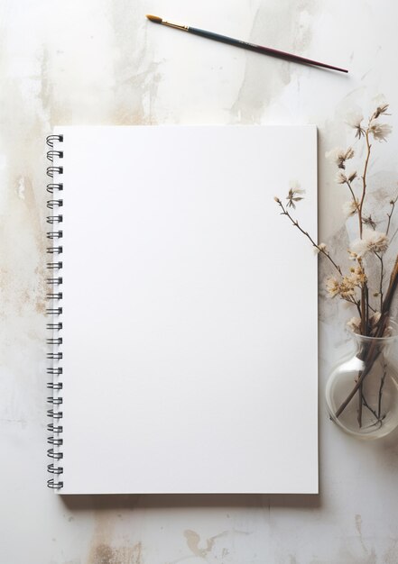 Zdjęcie jest biały notatnik z długopisem i wazon z kwiatami generatywnymi ai
