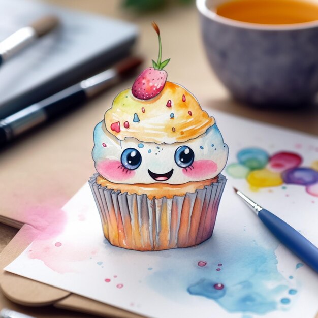 Zdjęcie jest cupcake z truskawką na górze generatywny ai