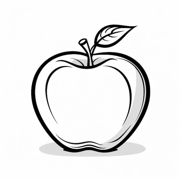 Jest czarno-biały rysunek jabłka z liściem generatywnym ai