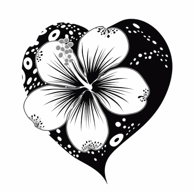 Jest czarno-biały rysunek kwiatu w sercu generatywnego ai
