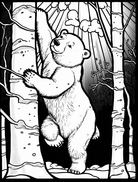jest czarno-biały rysunek niedźwiedzia w lesie generatywna ai