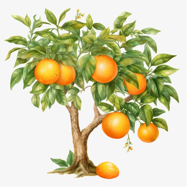 Zdjęcie jest drzewo z pomarańczami rosnącymi na nim i kilka liści generatywnych ai