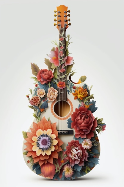 jest gitara z kwiatami i gitara w tle generatywnej AI