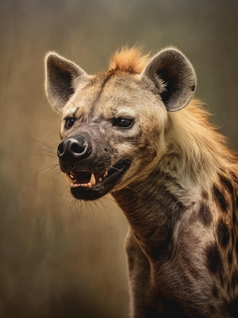 Zdjęcie jest hiena, która stoi z otwartymi ustami.