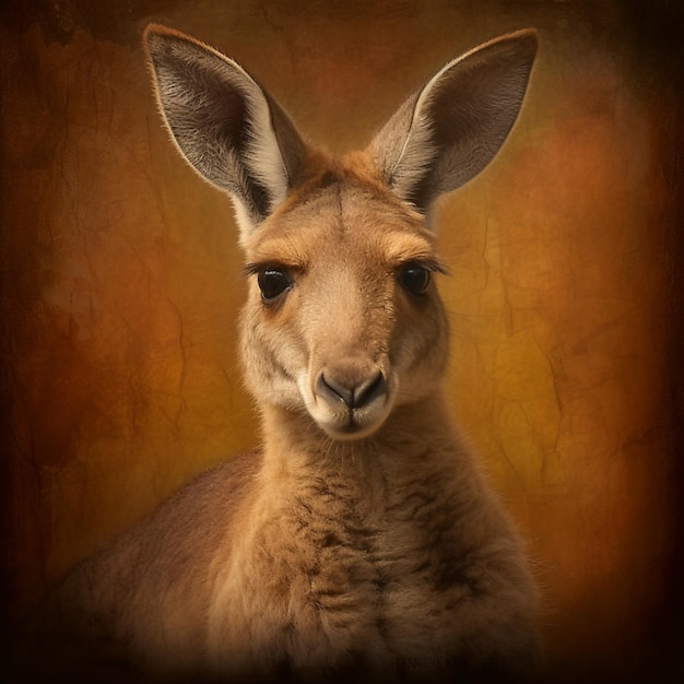 Zdjęcie jest kangur, który patrzy na kamerę.