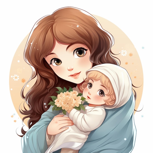 Jest kobieta trzymająca dziecko i kwiat w ramionach generatywną ai