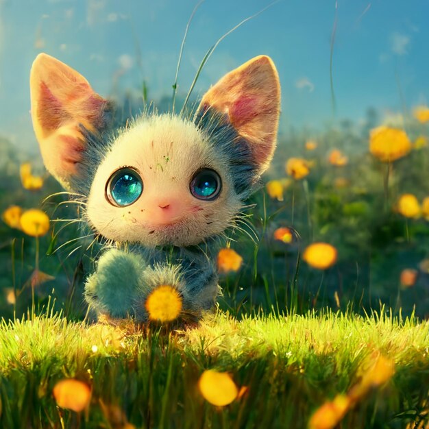 Jest kot, który siedzi na trawie z kwiatami generatywnymi ai