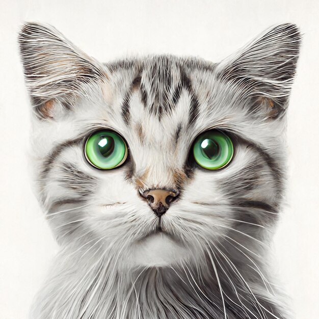 jest kot o zielonych oczach wpatrujący się w kamerę generatywną AI