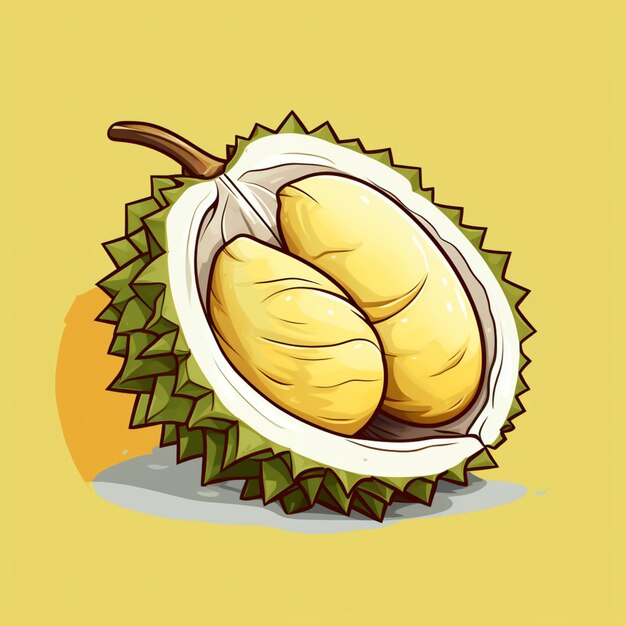 Jest kreskówka owoców durian z żółtym tłem generatywnym ai