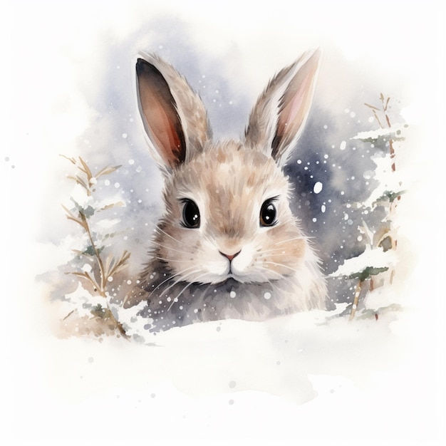 jest królik, który siedzi na śniegu. generatywna ai.