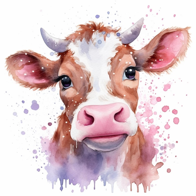 jest krowa z różowym nosem i generatywną sztuczną inteligencją z białym nosem