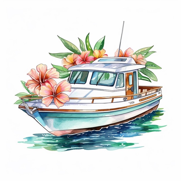Jest łódź z kwiatami na przodzie generatywnej ai