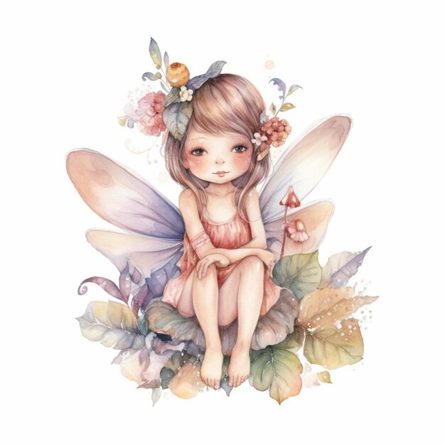Jest mała dziewczynka siedząca na kwiatku z motylem generatywnym ai