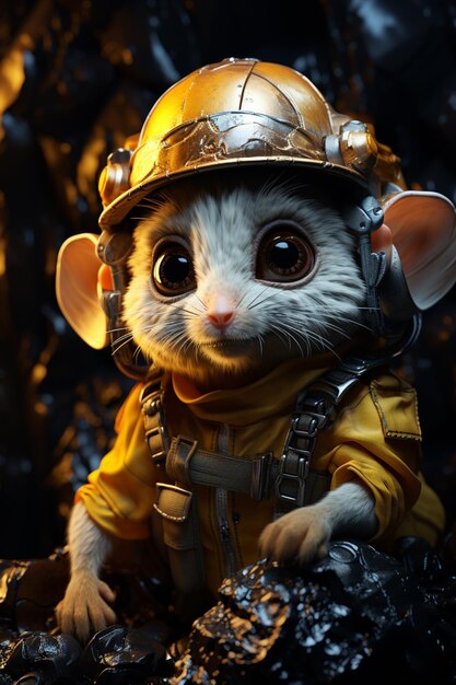 jest mała mysz nosząca hełm firemans i hełm generatywny ai