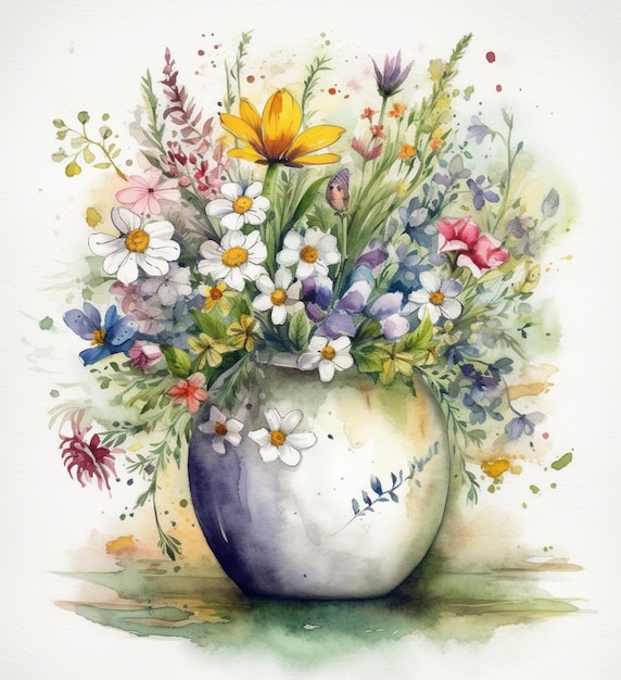 Jest malowidło przedstawiające wazon z kwiatami w nim generatywny ai