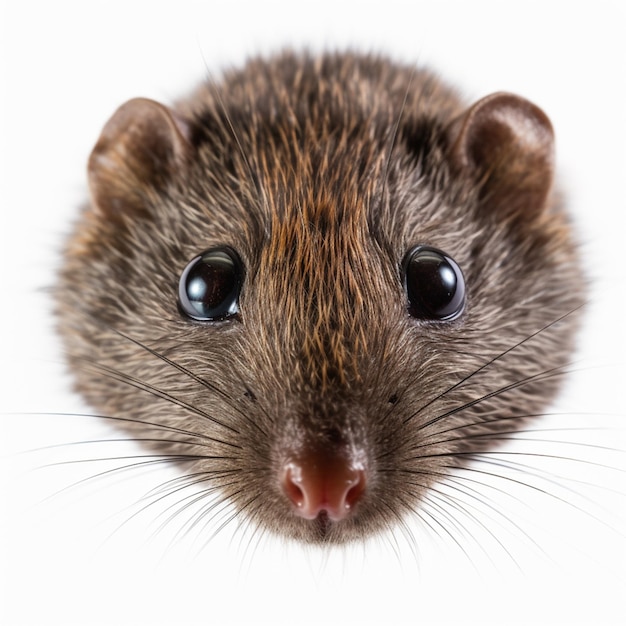 Jest mały brązowy szczur z dużymi oczami patrzącymi na kamerę.