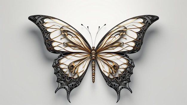 Jest motyl, który jest zrobiony ze złota i czarnego papieru generatywnego ai
