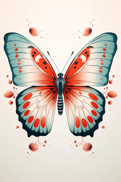 Jest motyl z czerwonymi plamkami na skrzydłach.