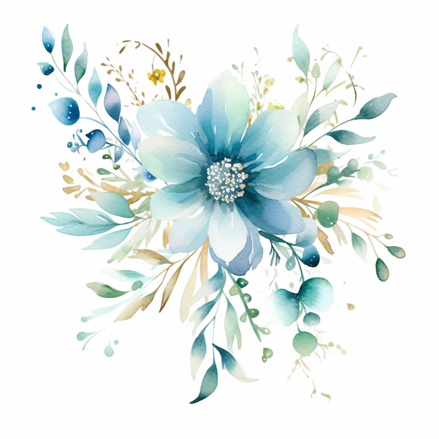 Jest niebieski kwiat z zielonymi liśćmi i niebieskimi jagodami generatywnymi ai