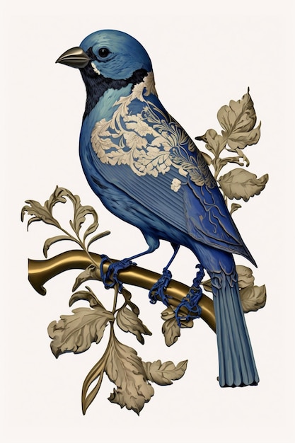 Zdjęcie jest niebieski ptak siedzący na gałęzi z liśćmi generatywnymi ai