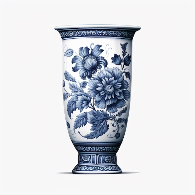 Zdjęcie jest niebiesko-biały wazon z kwiatami na nim generatywny ai