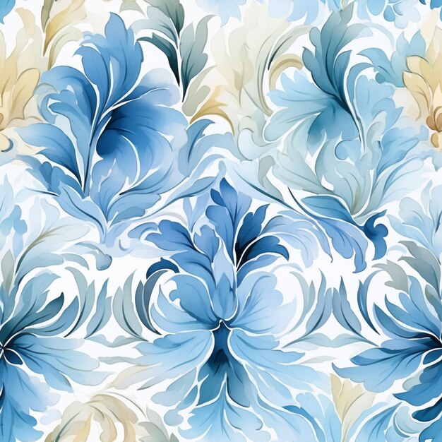 Zdjęcie jest niebiesko-biały wzór kwiatowy na białym tle generatywny ai