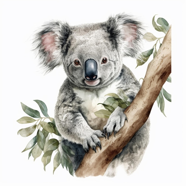 Jest niedźwiedź koala, który siedzi na gałęzi drzewa.