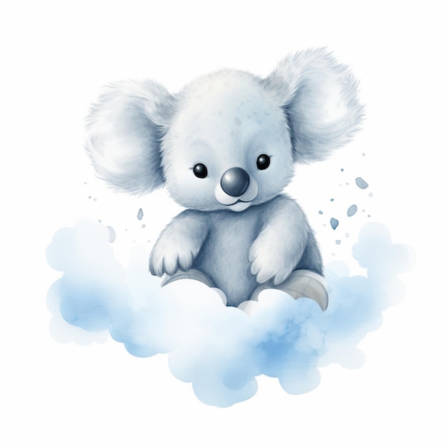Jest niedźwiedź koala siedzący na chmurze z dużym uśmiechem generatywny ai