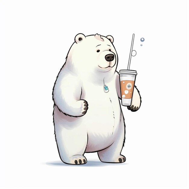 Jest Niedźwiedź Polarny Trzymający Filiżankę Kawy I Napój Generatywny Ai