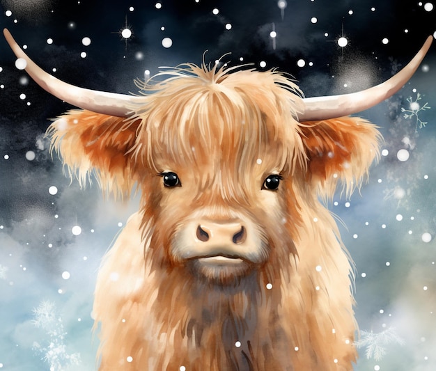 Zdjęcie jest obraz krowy z rogami w śniegu generatywny ai