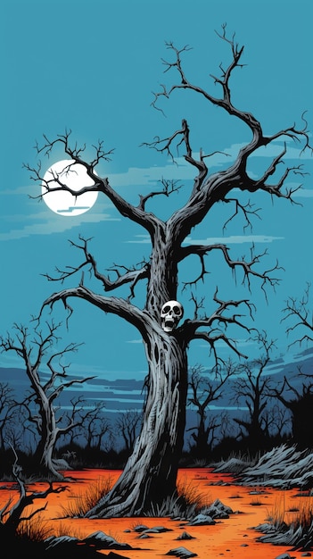 Jest obraz martwego drzewa z czaszką na nim generatywny ai