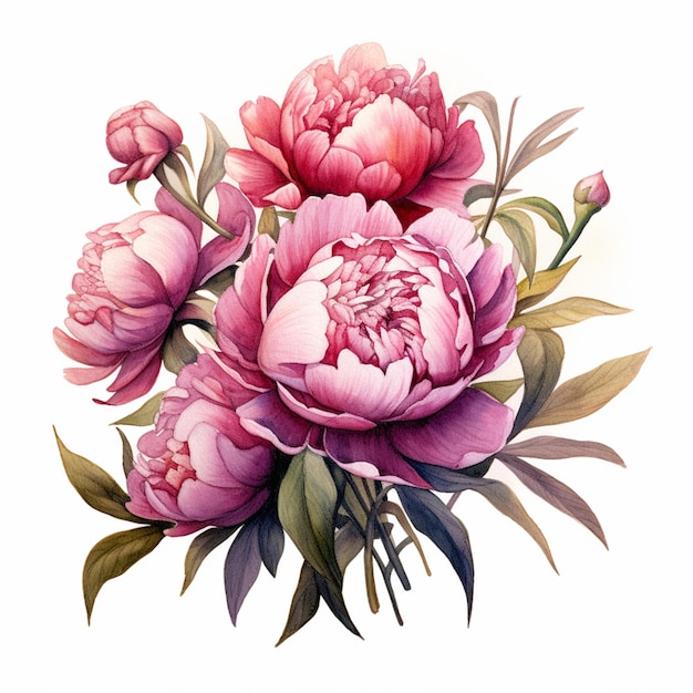 Jest obraz przedstawiający bukiet różowych kwiatów na białym tle generatywnym ai