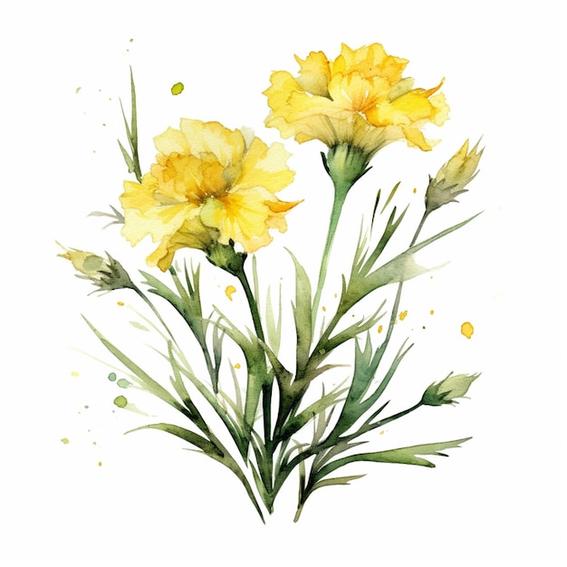 Jest obraz przedstawiający bukiet żółtych kwiatów na białym tle generatywnym ai