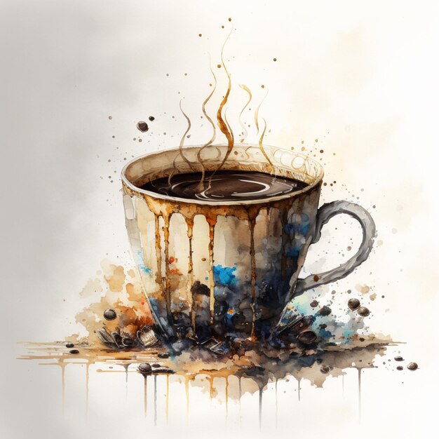jest obraz przedstawiający filiżankę kawy z płynną kroplówką generatywną ai