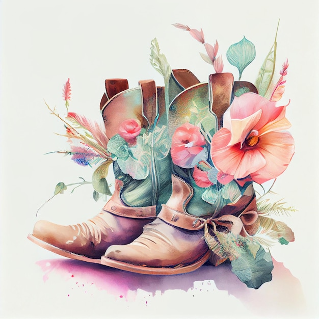 jest obraz przedstawiający parę butów z kwiatami, generatywną ai
