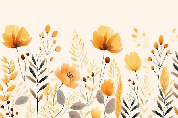 Jest obraz przedstawiający pole kwiatów z żółtymi kwiatami generatywnymi ai