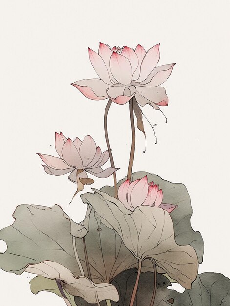 Jest obraz przedstawiający różowy kwiat z zielonymi liśćmi generatywny ai