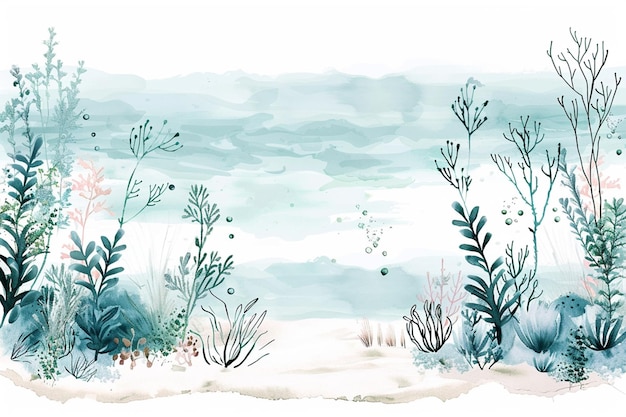 Jest obraz sceny morskiej z roślinami i wodą generującą ai