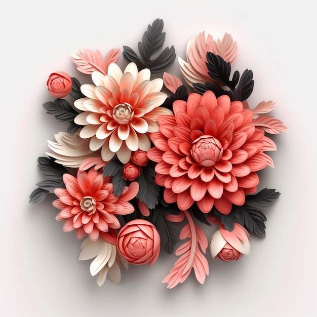 Jest papierowa kompozycja kwiatowa z generatywnymi ai różowych i białych kwiatów