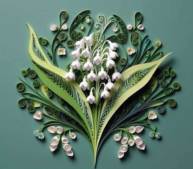 Zdjęcie jest papierowa sztuka bukietu kwiatów na zielonym tle generatywny ai