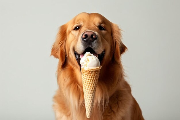 Zdjęcie jest pies, który je lody generatywne ai