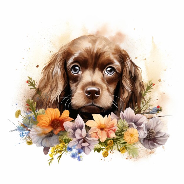 Jest pies z kwiatami na szyi generatywny ai