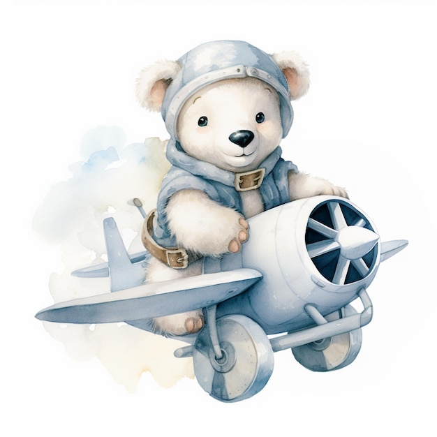 Zdjęcie jest pluszowy niedźwiedź, który siedzi na samolocie generatywny ai