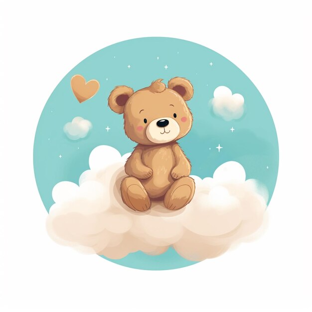 Jest pluszowy niedźwiedź siedzący na chmurze z sercami generatywne ai