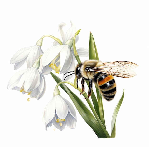 Jest pszczoła, która siedzi na kwiecie z białymi kwiatami.