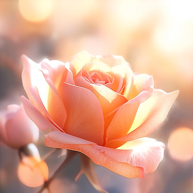 jest róża, która kwitnie w generatywnym świetle słonecznym