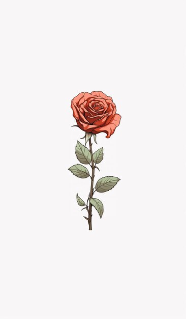 Zdjęcie jest róża, która siedzi na łodydze z liśćmi generatywnymi ai